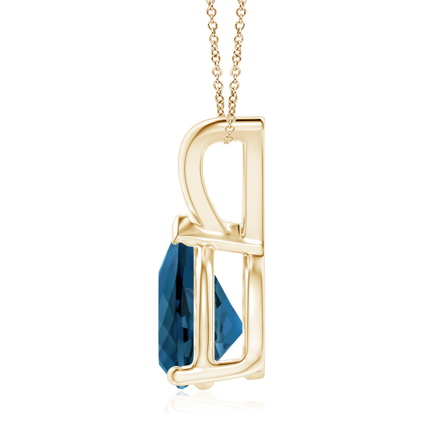 9x7mm AAA V-Bale Pear-Shaped London Blue Topaz Solitaire Pendant in 18K Yellow Gold