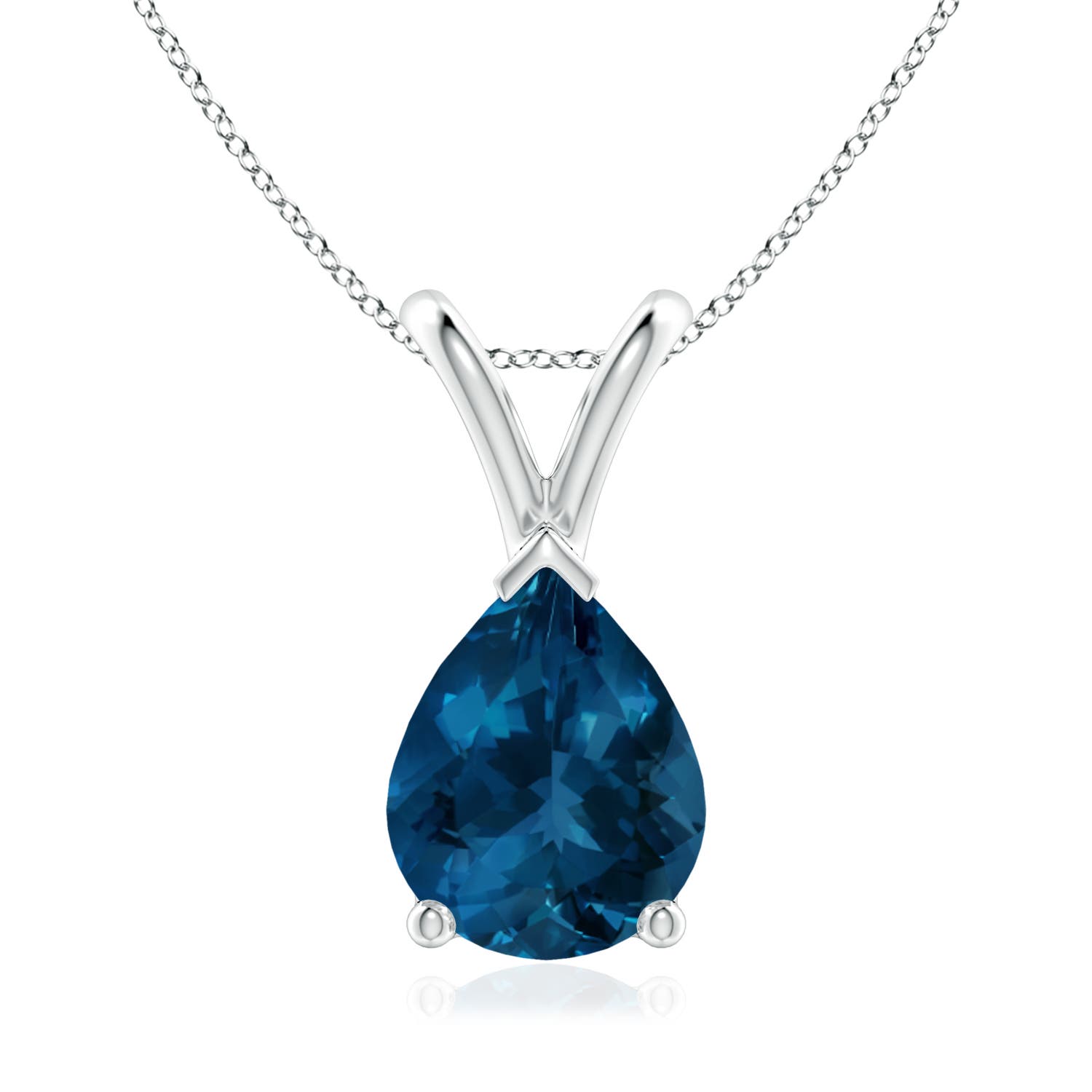 V-Bale Pear-Shaped London Blue Topaz Solitaire Pendant | Angara