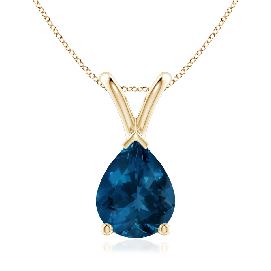 9x7mm AAA V-Bale Pear-Shaped London Blue Topaz Solitaire Pendant in Yellow Gold 