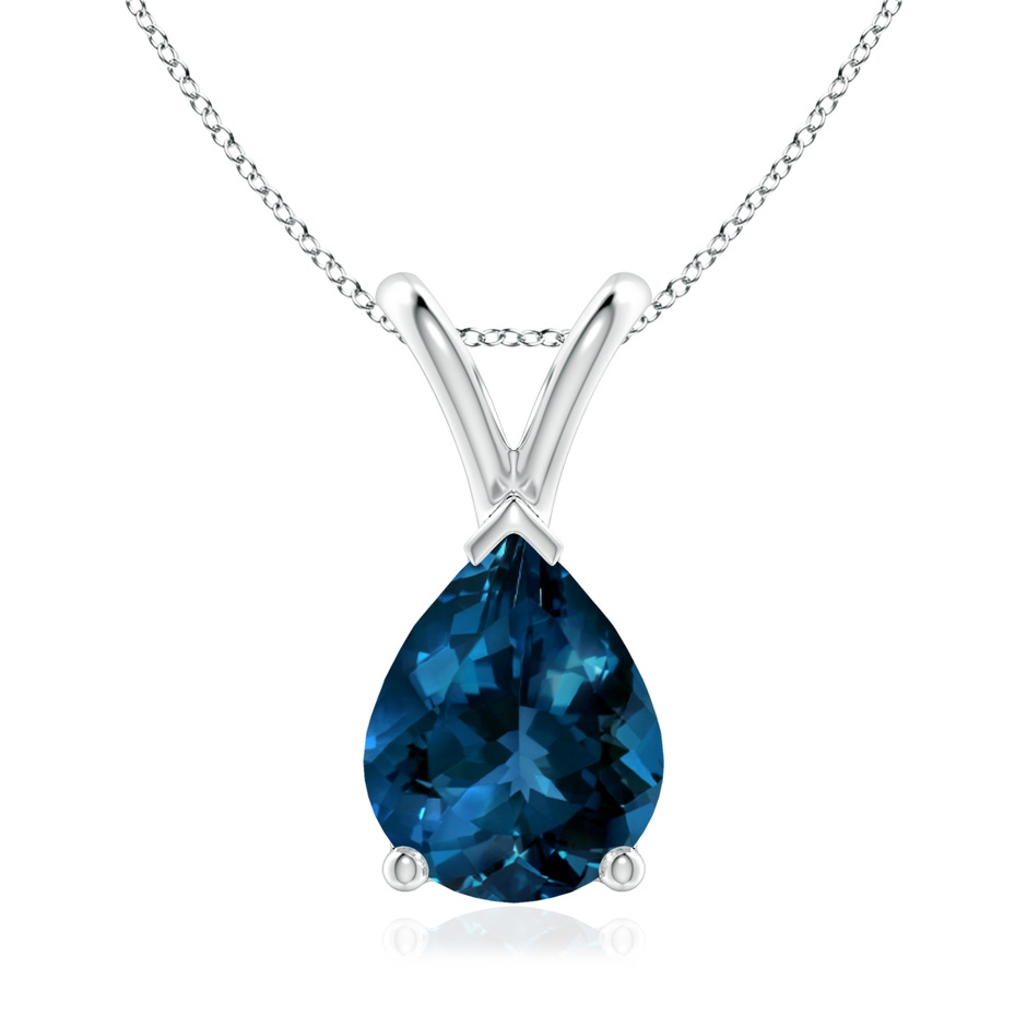 9x7mm AAAA V-Bale Pear-Shaped London Blue Topaz Solitaire Pendant in 18K White Gold 