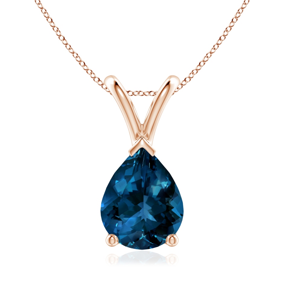 9x7mm AAAA V-Bale Pear-Shaped London Blue Topaz Solitaire Pendant in Rose Gold 