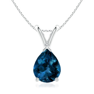 9x7mm AAAA V-Bale Pear-Shaped London Blue Topaz Solitaire Pendant in White Gold