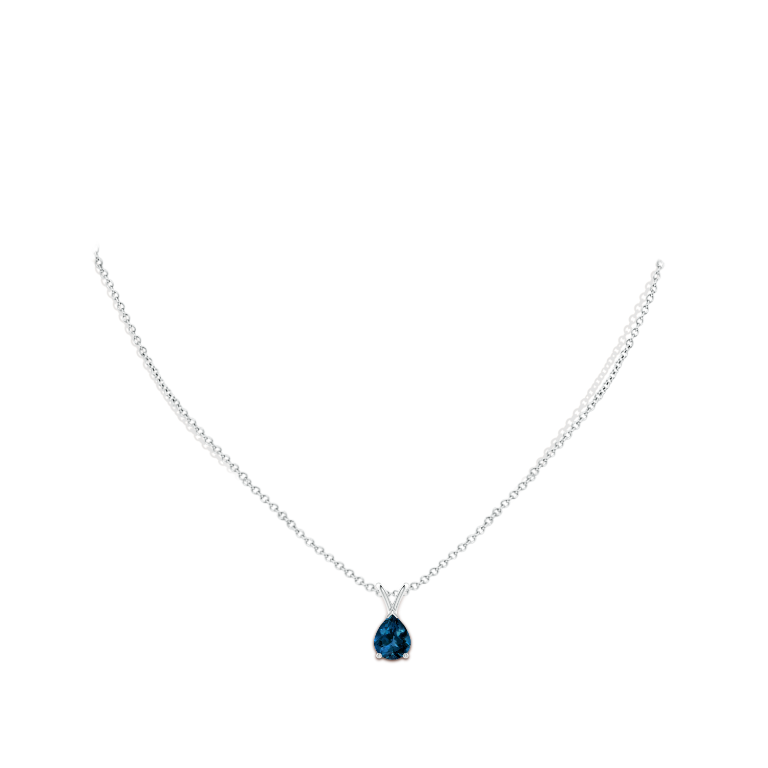 9x7mm AAAA V-Bale Pear-Shaped London Blue Topaz Solitaire Pendant in White Gold - body_neck