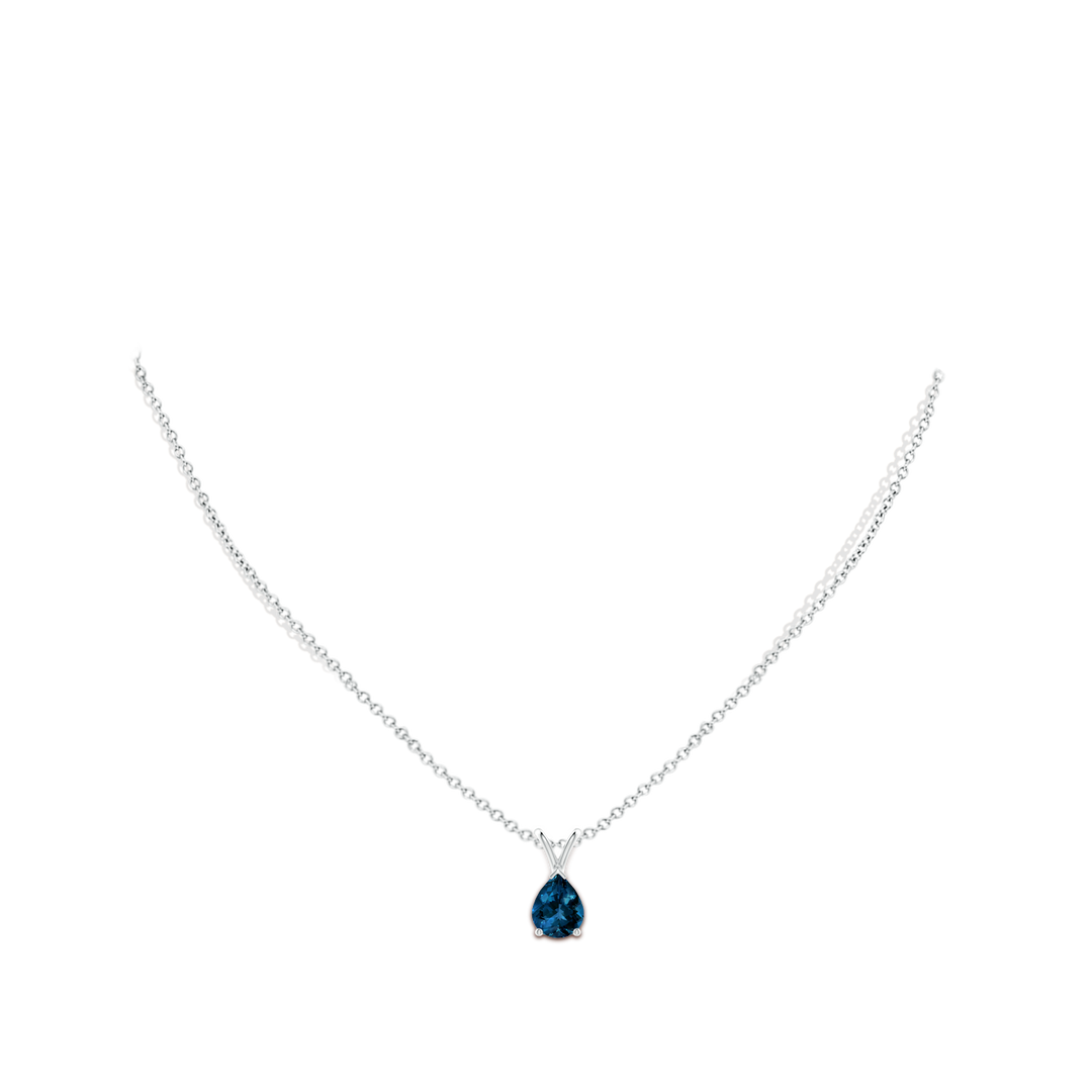 9x7mm AAAA V-Bale Pear-Shaped London Blue Topaz Solitaire Pendant in White Gold - body_neck