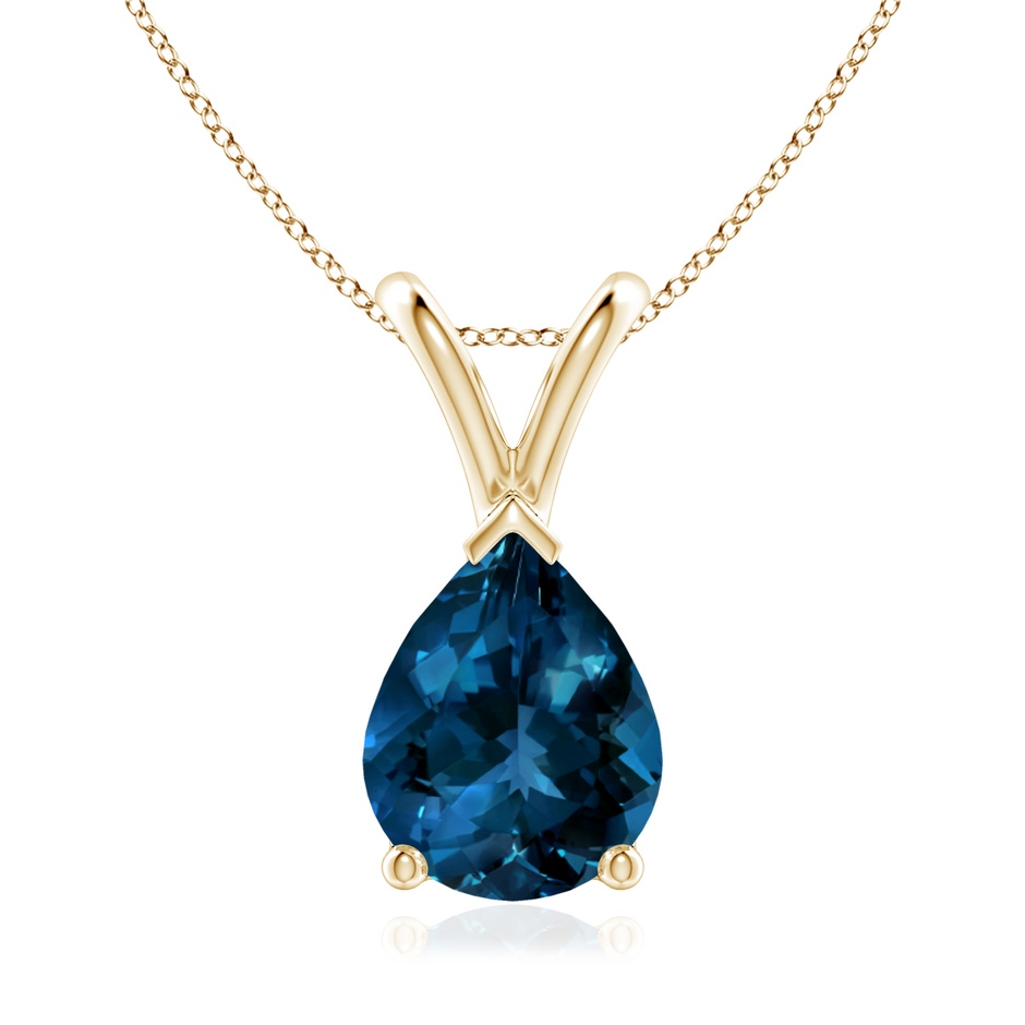 9x7mm AAAA V-Bale Pear-Shaped London Blue Topaz Solitaire Pendant in Yellow Gold 