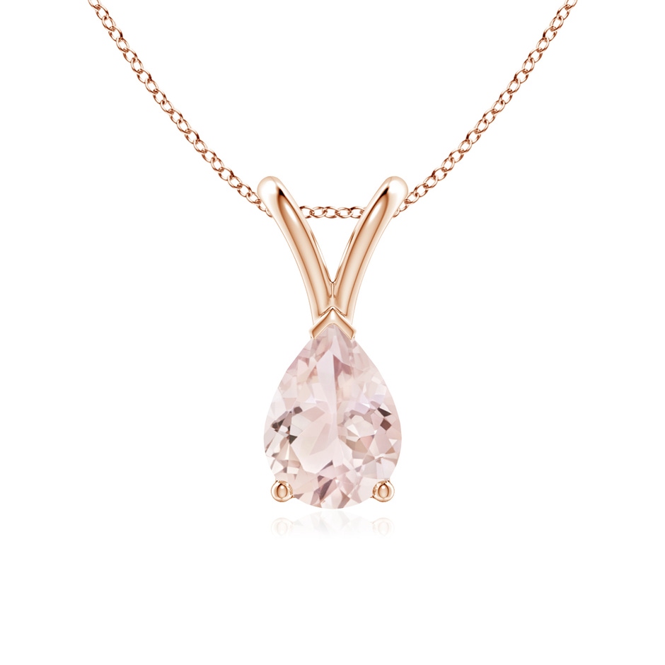7x5mm A V-Bale Pear-Shaped Morganite Solitaire Pendant in Rose Gold 