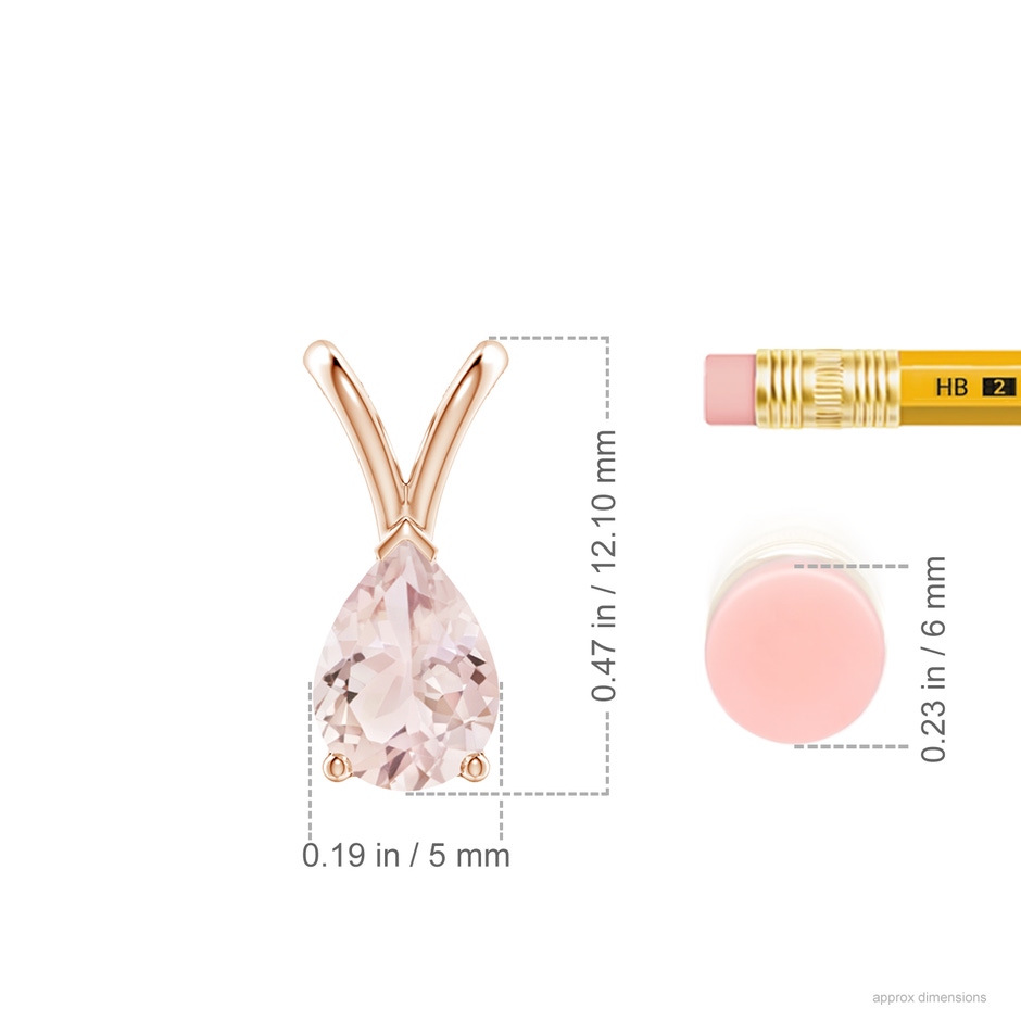 7x5mm A V-Bale Pear-Shaped Morganite Solitaire Pendant in Rose Gold ruler