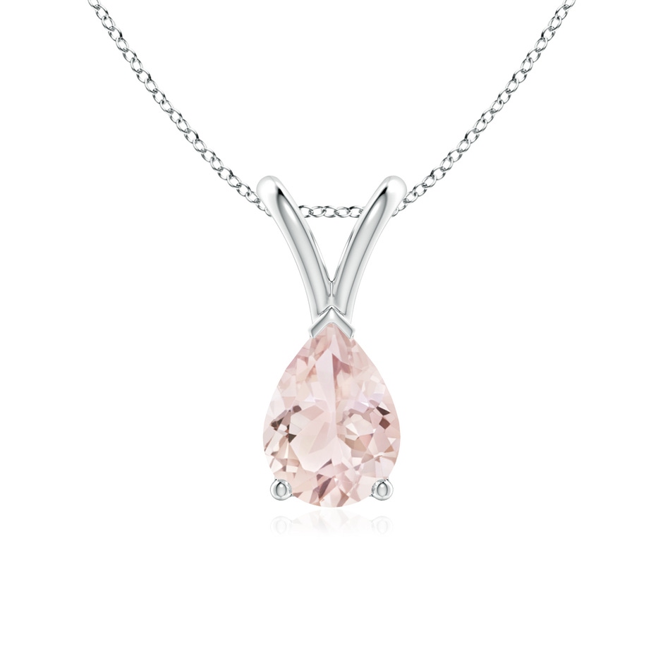 7x5mm A V-Bale Pear-Shaped Morganite Solitaire Pendant in White Gold 