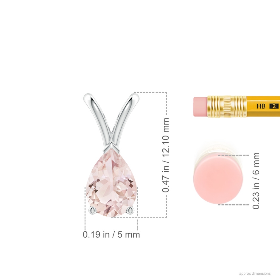 7x5mm A V-Bale Pear-Shaped Morganite Solitaire Pendant in White Gold ruler