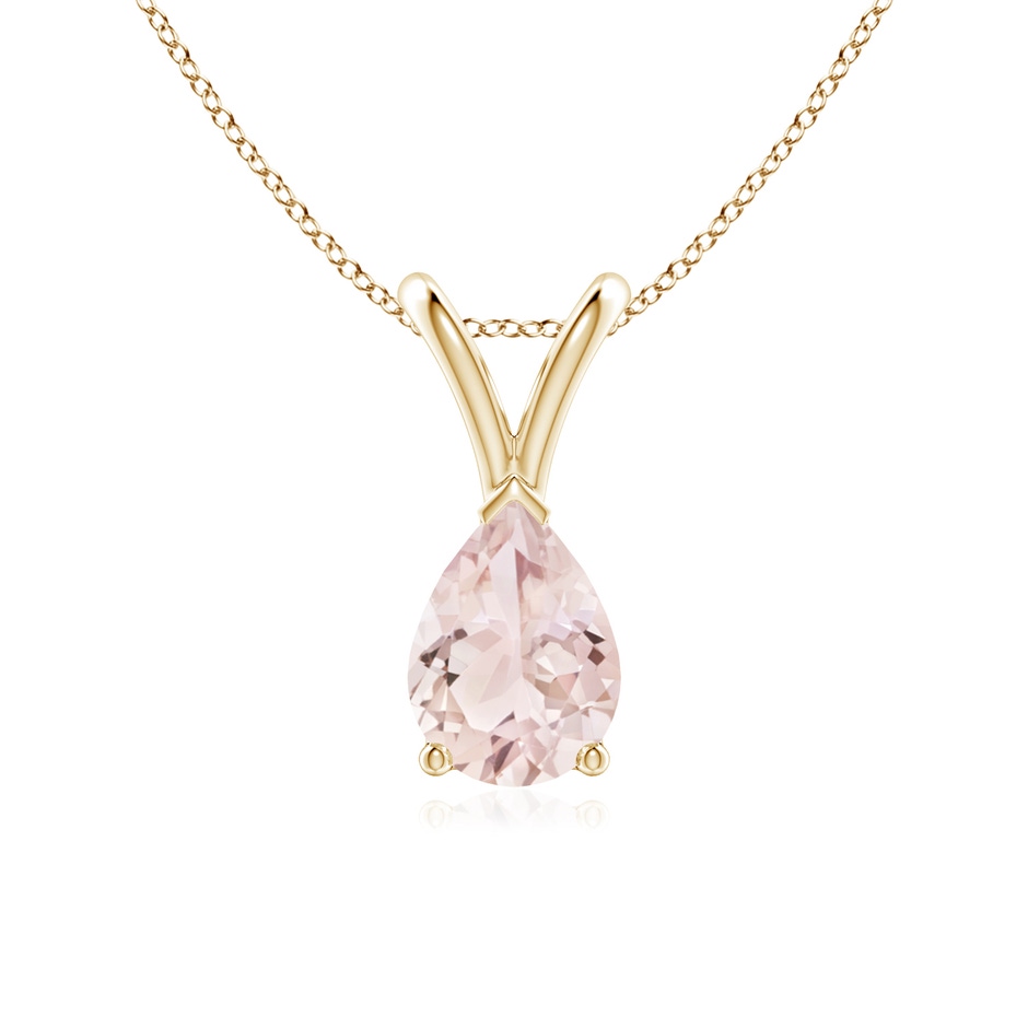 7x5mm A V-Bale Pear-Shaped Morganite Solitaire Pendant in Yellow Gold 