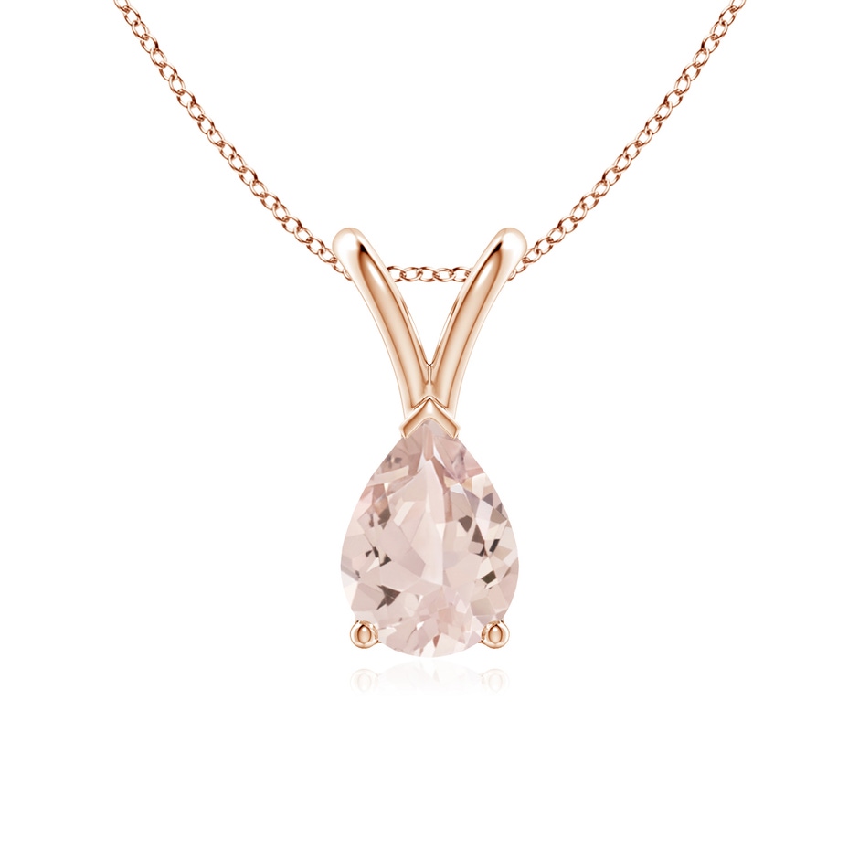7x5mm AA V-Bale Pear-Shaped Morganite Solitaire Pendant in Rose Gold 