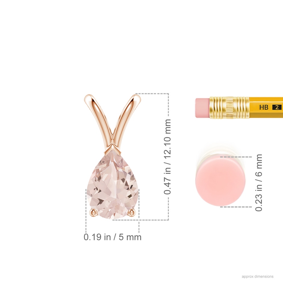 7x5mm AA V-Bale Pear-Shaped Morganite Solitaire Pendant in Rose Gold ruler