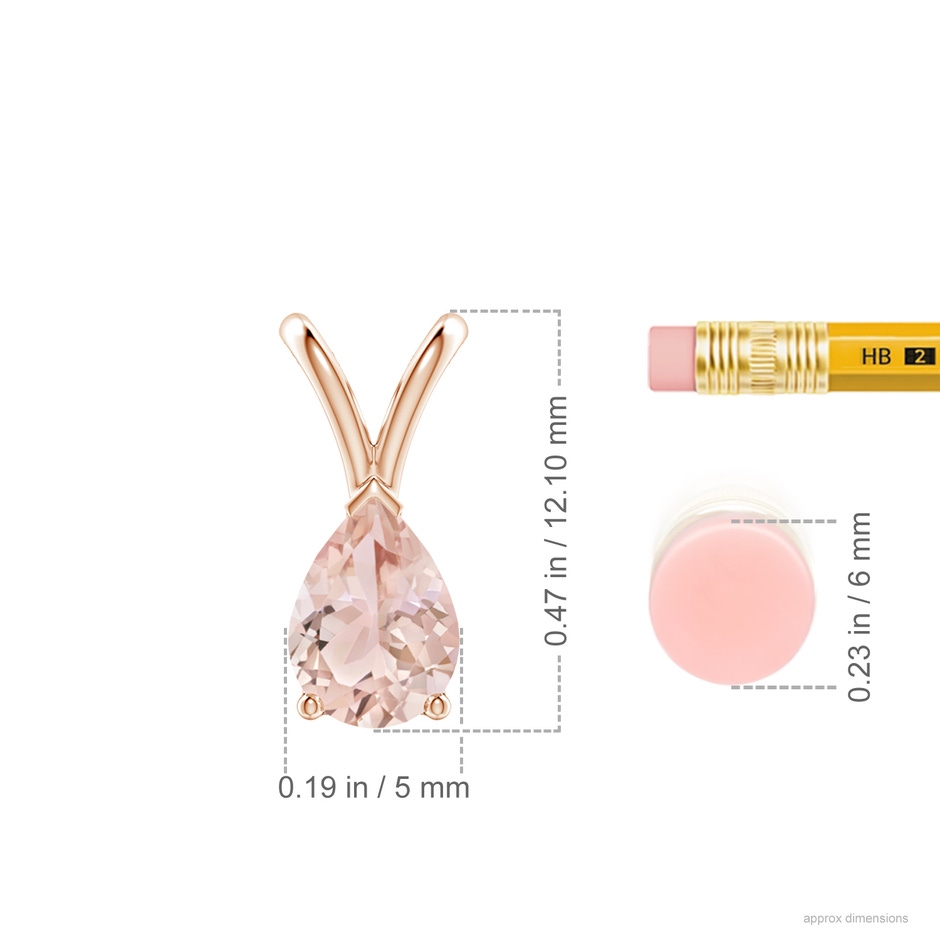 7x5mm AAA V-Bale Pear-Shaped Morganite Solitaire Pendant in 9K Rose Gold ruler