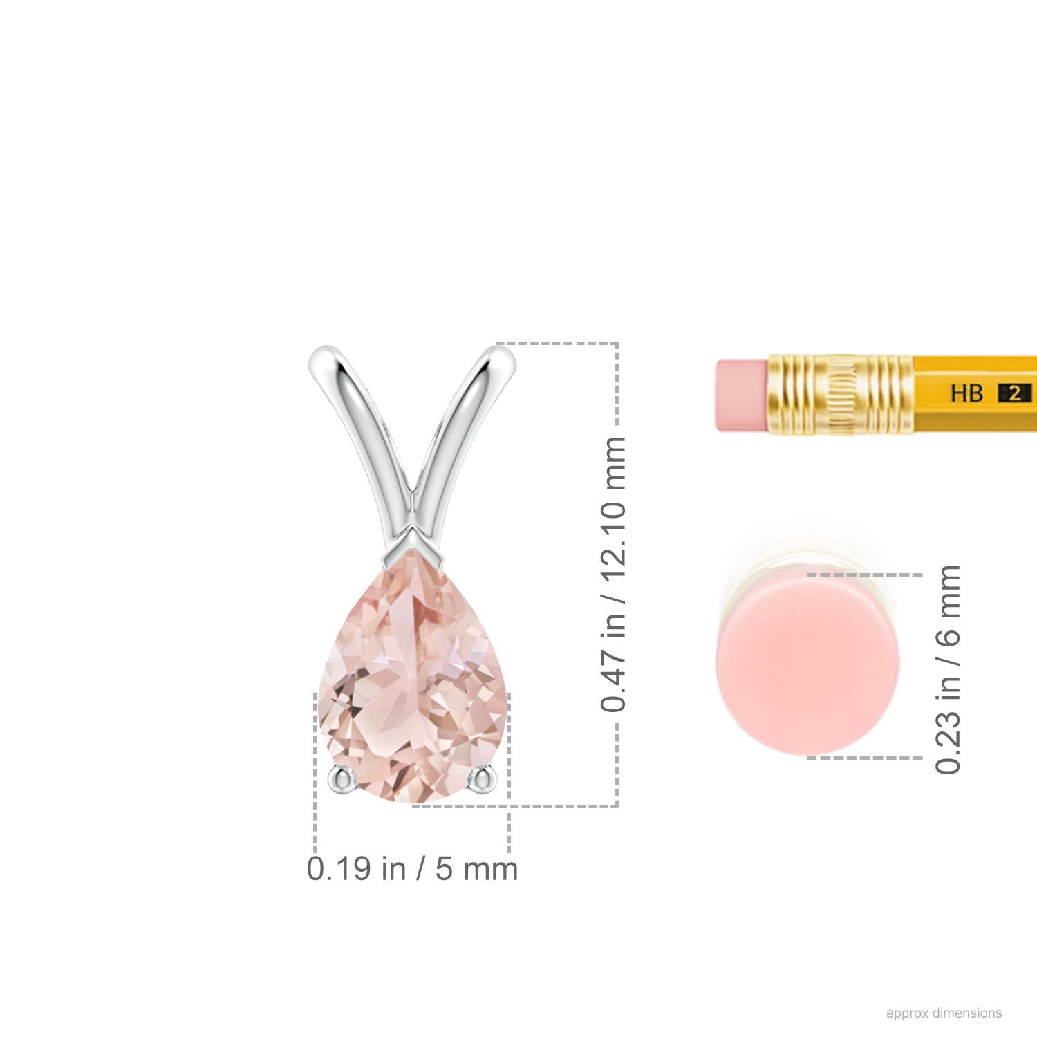 7x5mm AAA V-Bale Pear-Shaped Morganite Solitaire Pendant in P950 Platinum - ruler