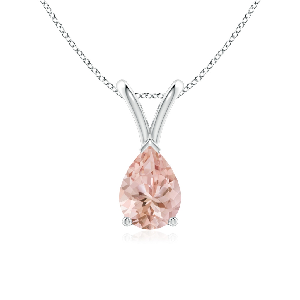 7x5mm AAAA V-Bale Pear-Shaped Morganite Solitaire Pendant in White Gold