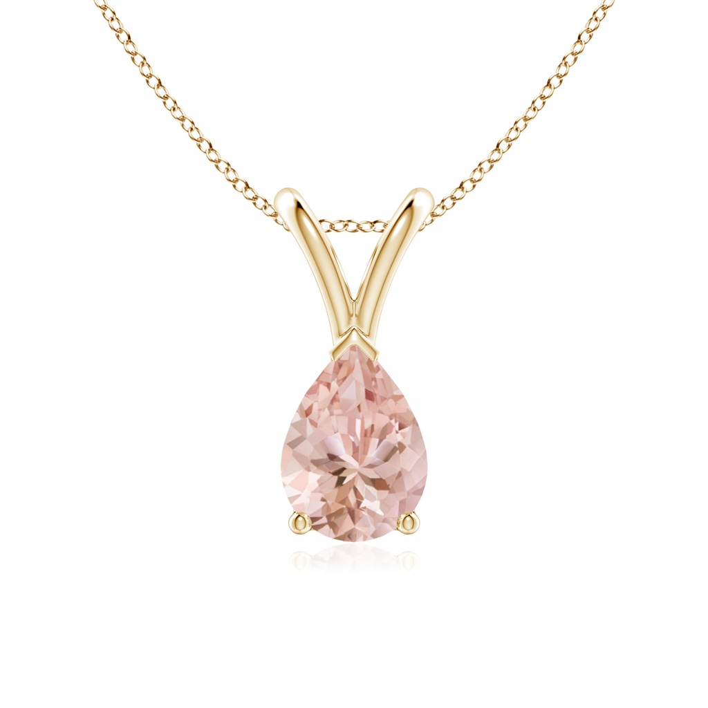 7x5mm AAAA V-Bale Pear-Shaped Morganite Solitaire Pendant in Yellow Gold