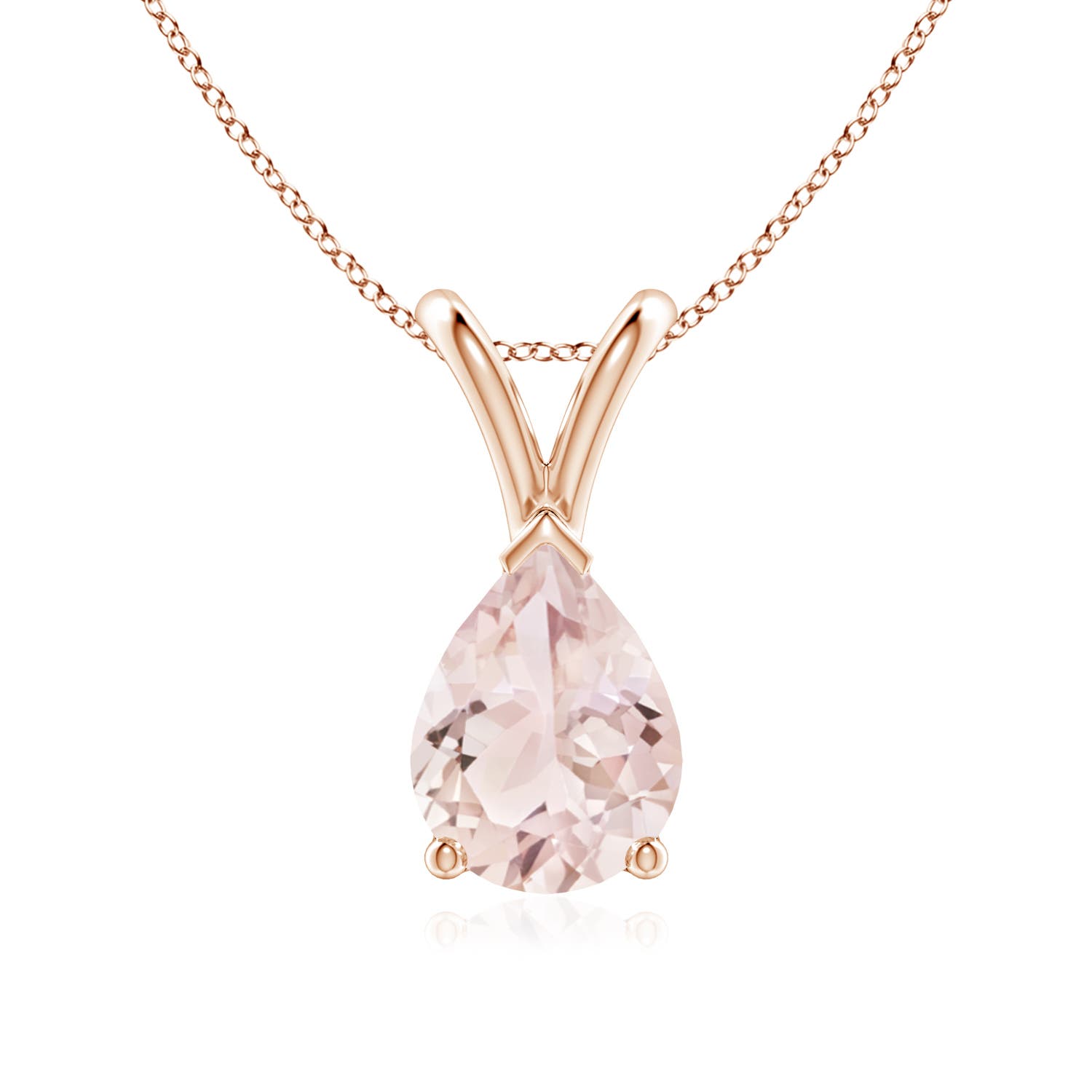 Angara 0.95 CTW V-Bale Pear-Shaped Morganite Solitaire Pendant in 18K Rose Gold