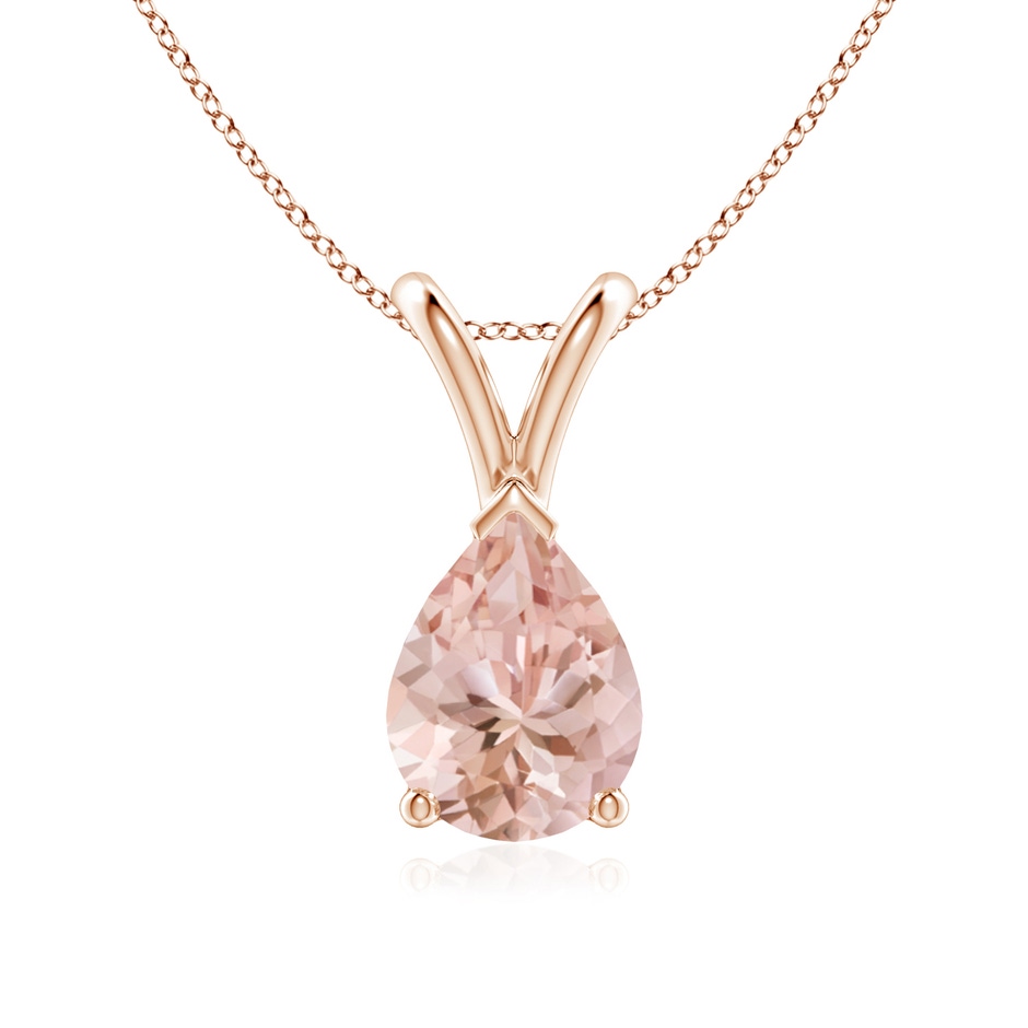 8x6mm AAAA V-Bale Pear-Shaped Morganite Solitaire Pendant in Rose Gold 