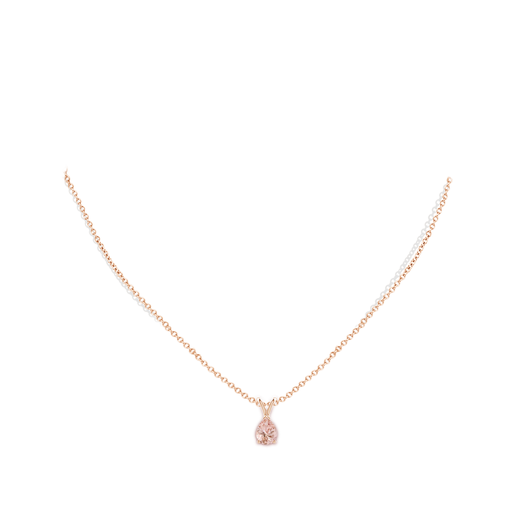 8x6mm AAAA V-Bale Pear-Shaped Morganite Solitaire Pendant in Rose Gold Body-Neck