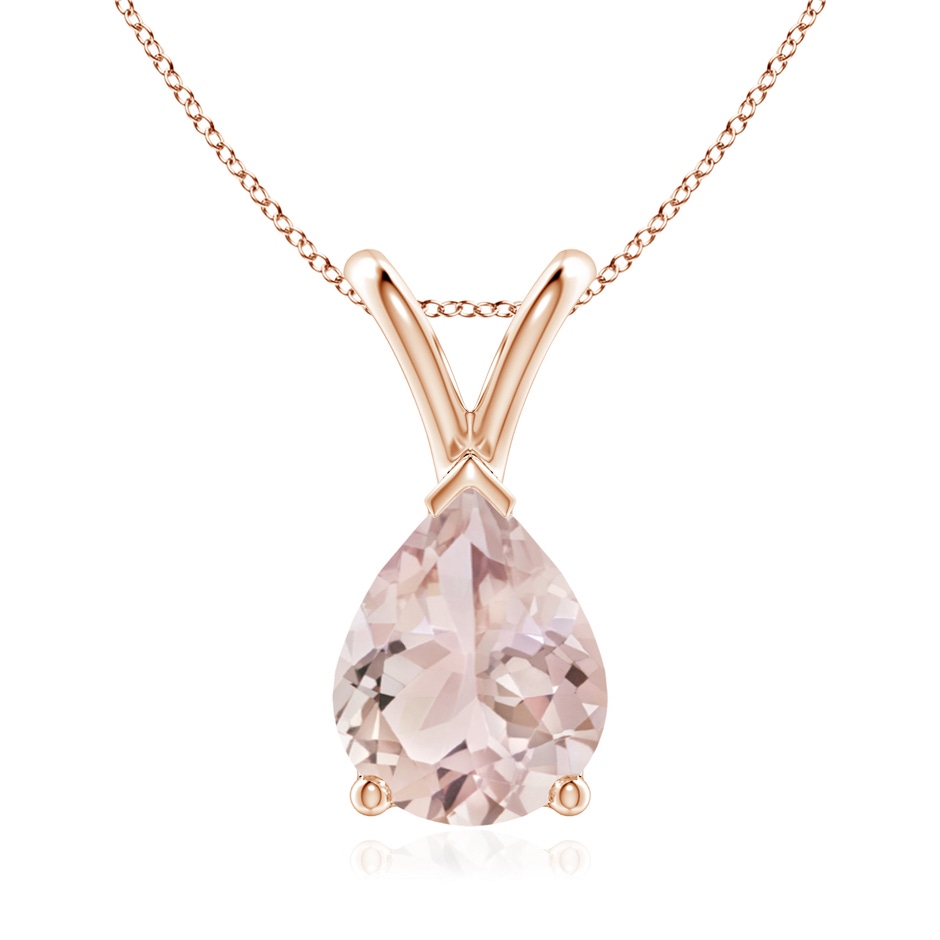 9x7mm A V-Bale Pear-Shaped Morganite Solitaire Pendant in Rose Gold 