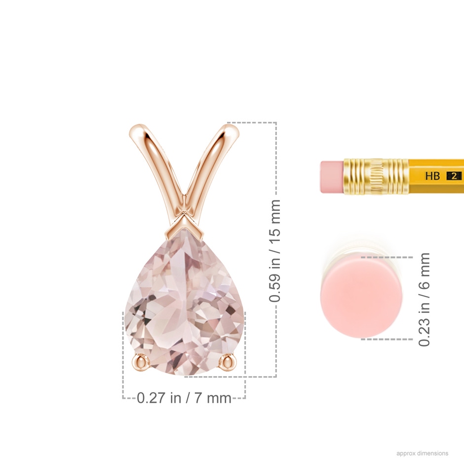 9x7mm A V-Bale Pear-Shaped Morganite Solitaire Pendant in Rose Gold ruler