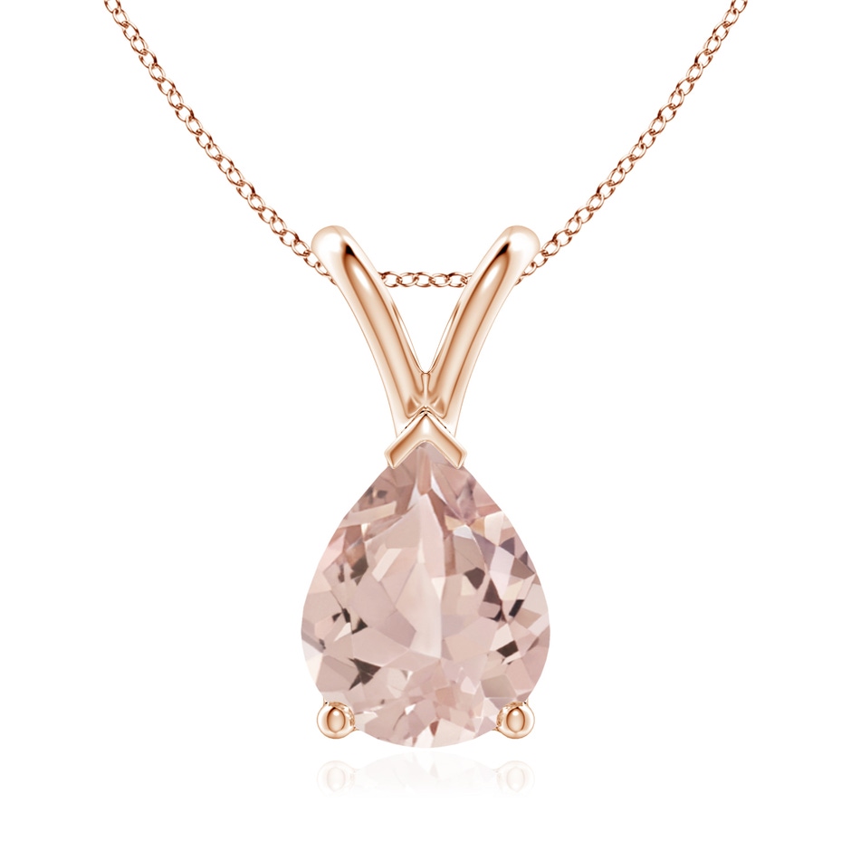 9x7mm AA V-Bale Pear-Shaped Morganite Solitaire Pendant in Rose Gold 