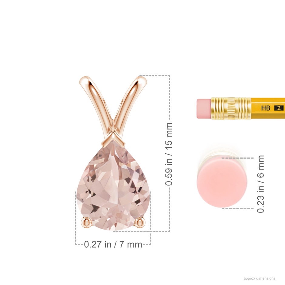 9x7mm AA V-Bale Pear-Shaped Morganite Solitaire Pendant in Rose Gold ruler