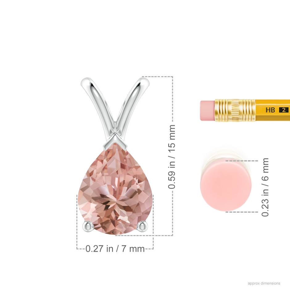 9x7mm AAAA V-Bale Pear-Shaped Morganite Solitaire Pendant in P950 Platinum ruler