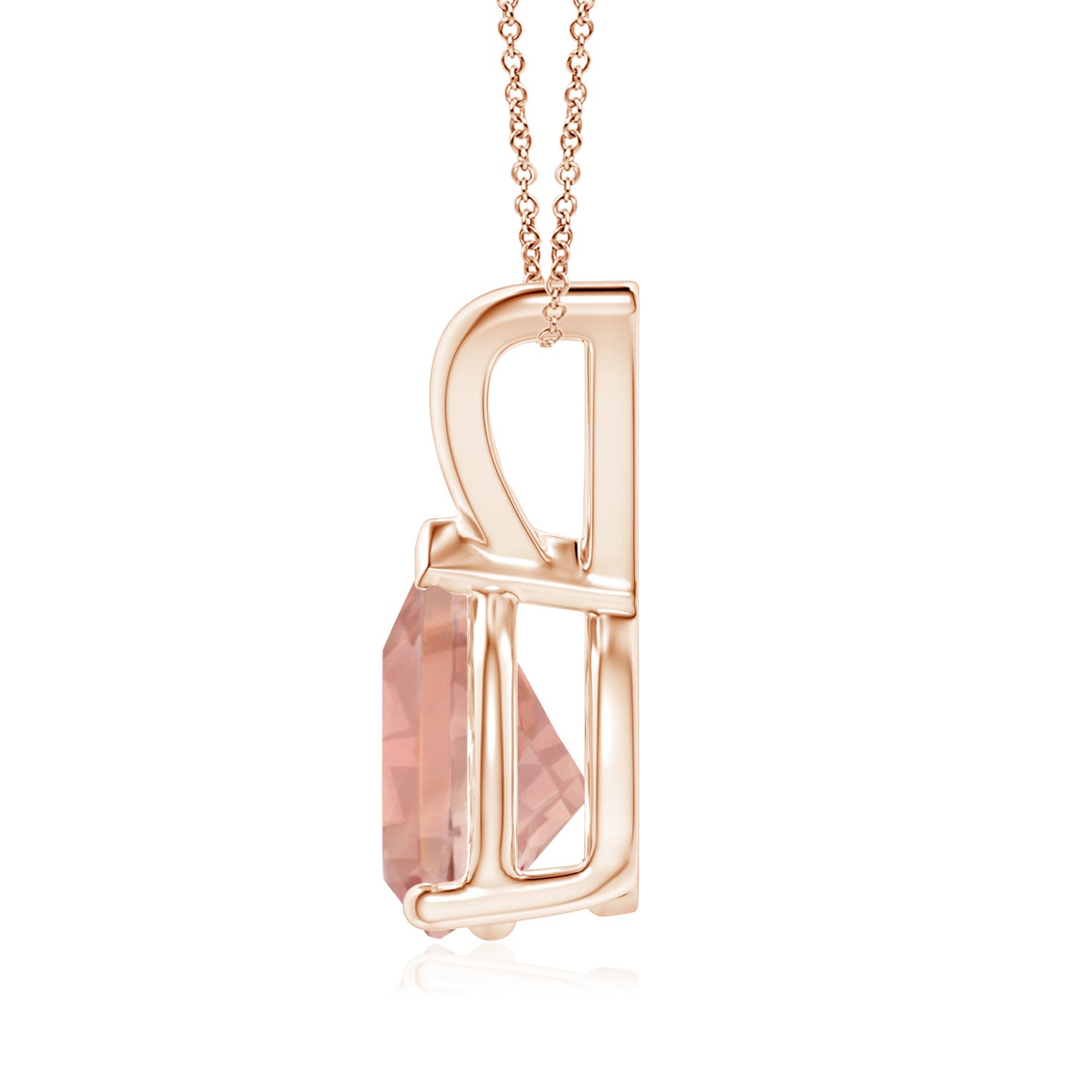 9x7mm AAAA V-Bale Pear-Shaped Morganite Solitaire Pendant in Rose Gold