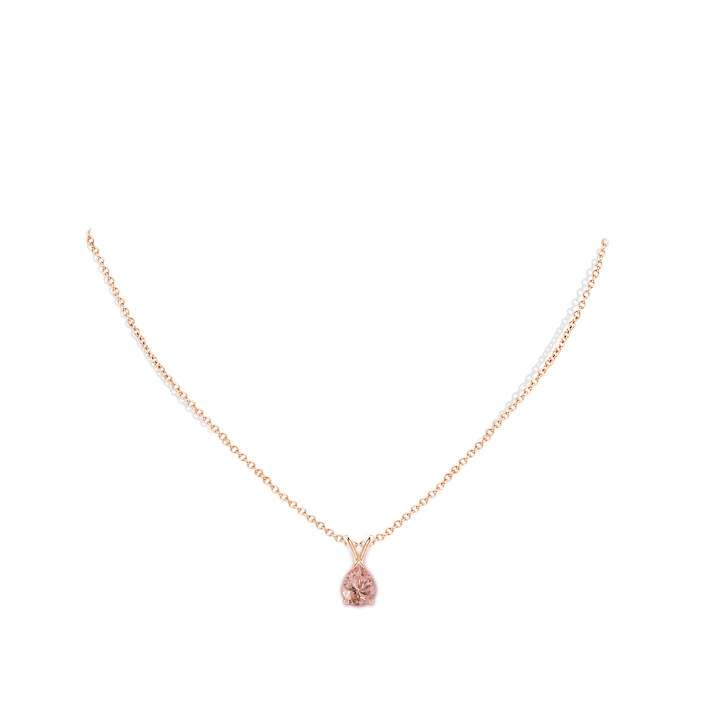 9x7mm AAAA V-Bale Pear-Shaped Morganite Solitaire Pendant in Rose Gold Body-Neck