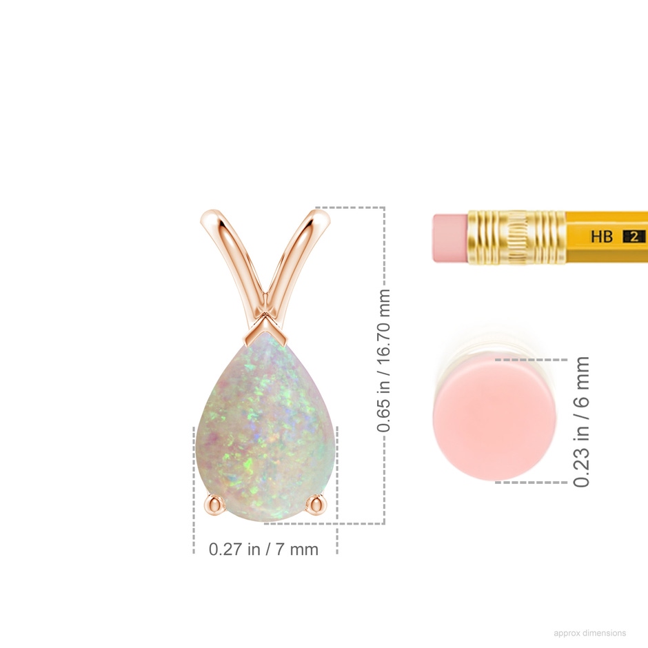 10x7mm AAA V-Bale Pear-Shaped Opal Solitaire Pendant in Rose Gold ruler