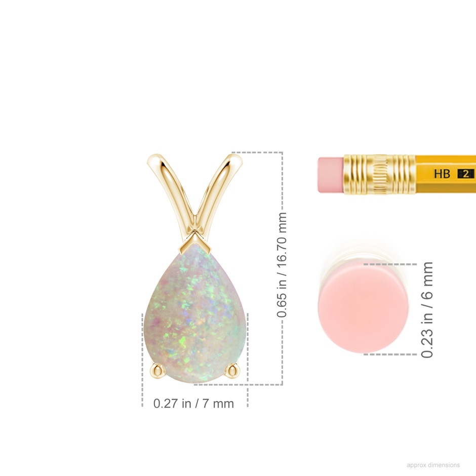 10x7mm AAA V-Bale Pear-Shaped Opal Solitaire Pendant in Yellow Gold ruler