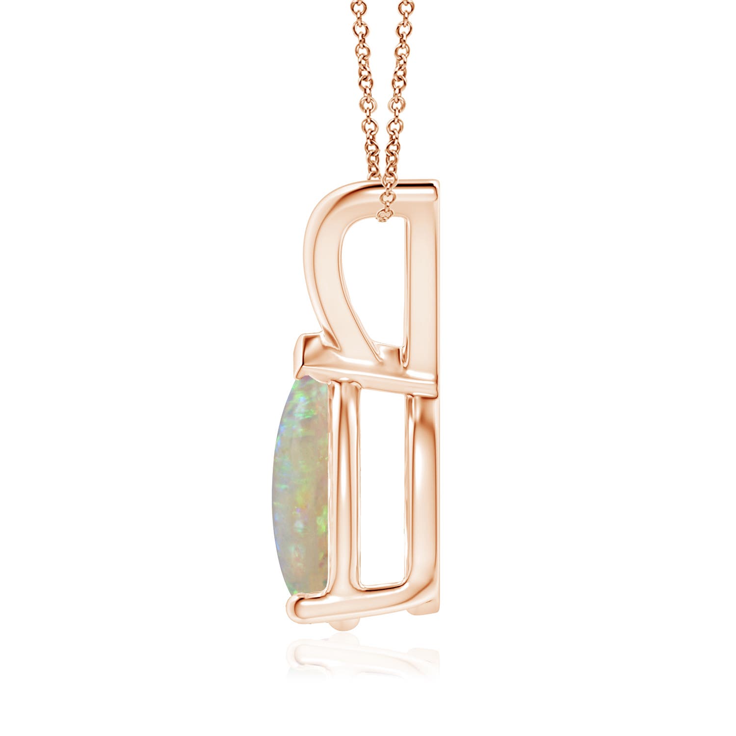 10x7mm AAAA V-Bale Pear-Shaped Opal Solitaire Pendant in Rose Gold - side 3