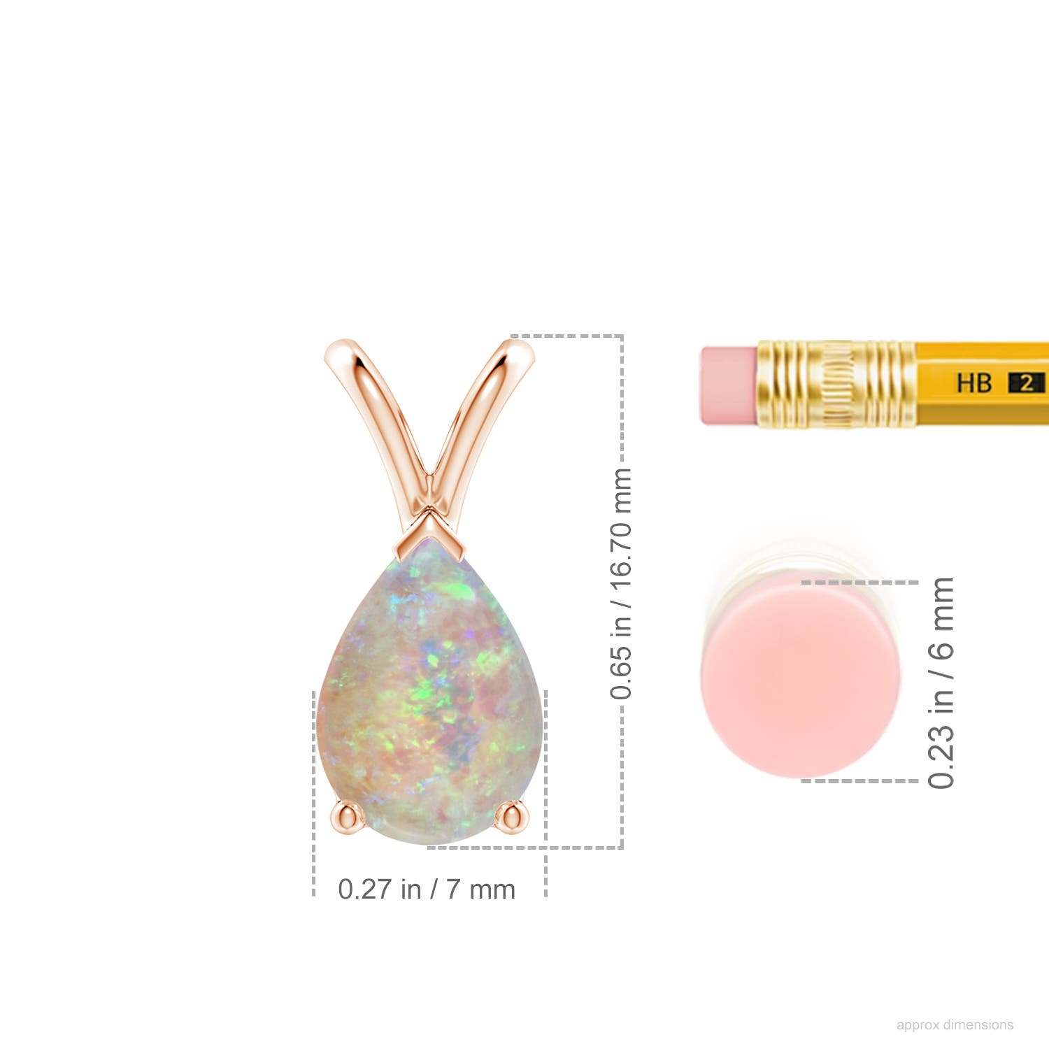 10x7mm AAAA V-Bale Pear-Shaped Opal Solitaire Pendant in Rose Gold - ruler