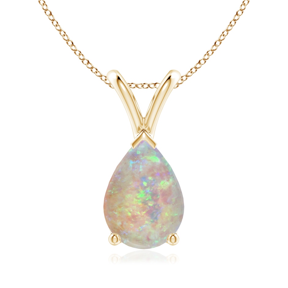 10x7mm AAAA V-Bale Pear-Shaped Opal Solitaire Pendant in Yellow Gold 