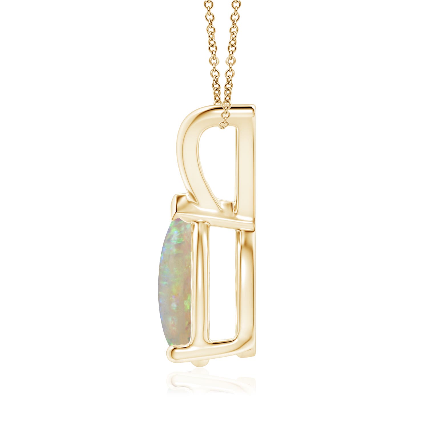 10x7mm AAAA V-Bale Pear-Shaped Opal Solitaire Pendant in Yellow Gold