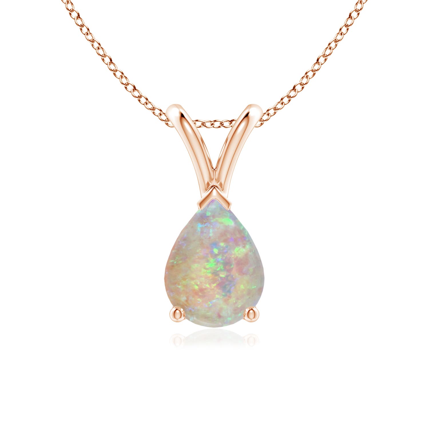 8x6mm AAAA V-Bale Pear-Shaped Opal Solitaire Pendant in 18CT Rose Gold