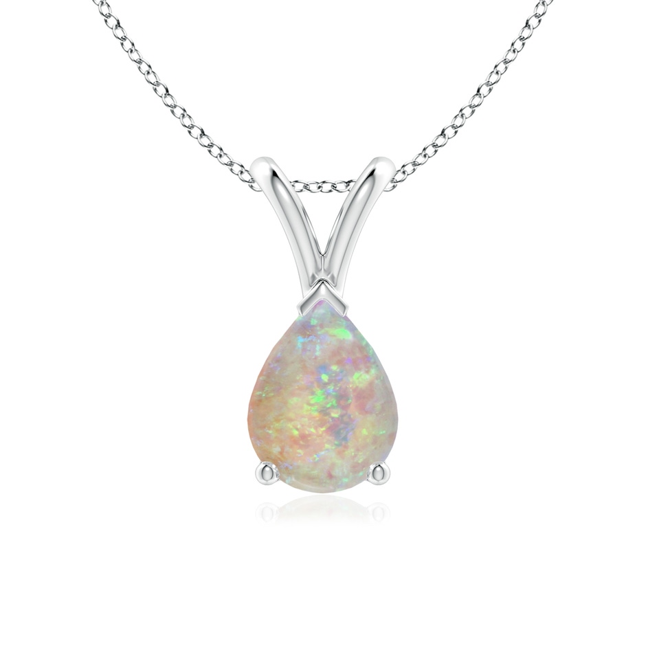 8x6mm AAAA V-Bale Pear-Shaped Opal Solitaire Pendant in White Gold 