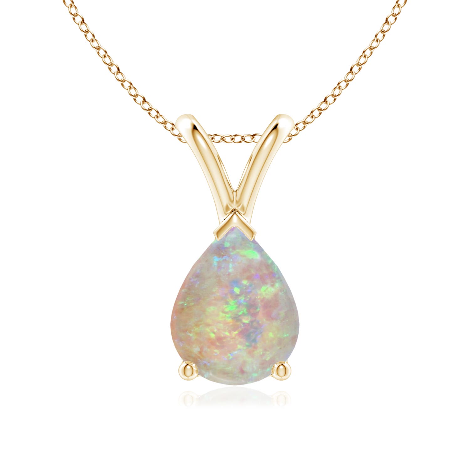 9x7mm AAAA V-Bale Pear-Shaped Opal Solitaire Pendant in 18K Yellow Gold