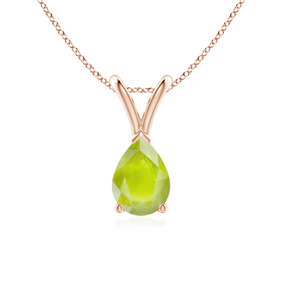 7x5mm A V-Bale Pear-Shaped Peridot Solitaire Pendant in 18K Rose Gold 