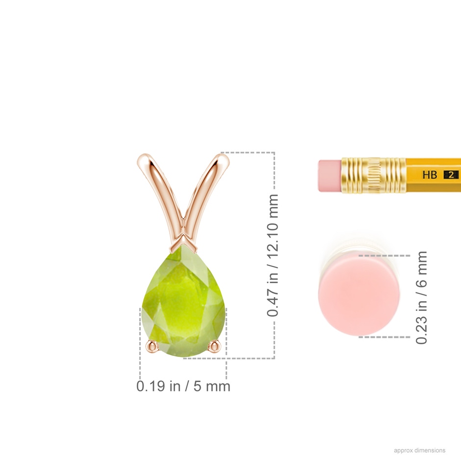7x5mm A V-Bale Pear-Shaped Peridot Solitaire Pendant in 18K Rose Gold ruler