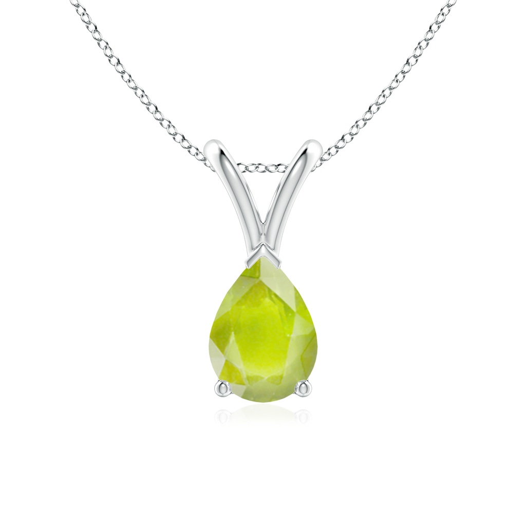 7x5mm A V-Bale Pear-Shaped Peridot Solitaire Pendant in White Gold 