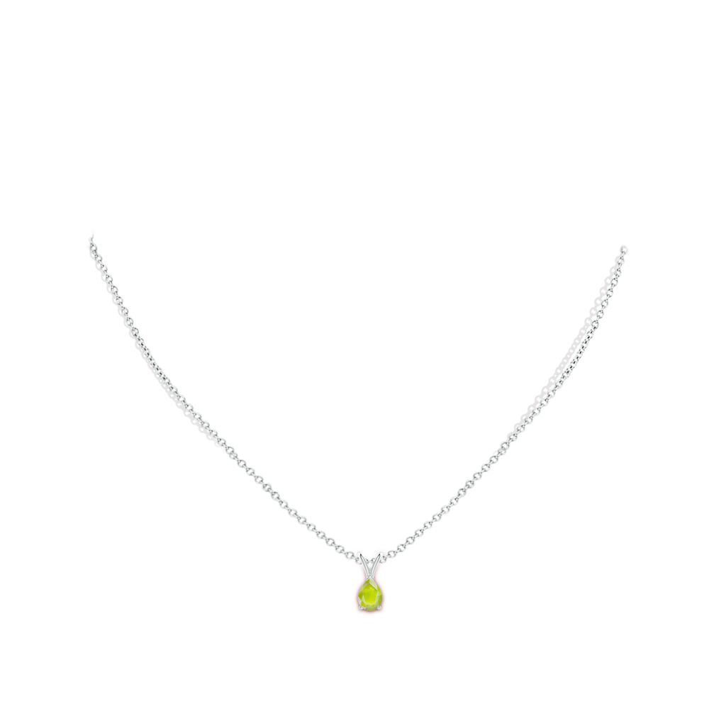 7x5mm A V-Bale Pear-Shaped Peridot Solitaire Pendant in White Gold Body-Neck