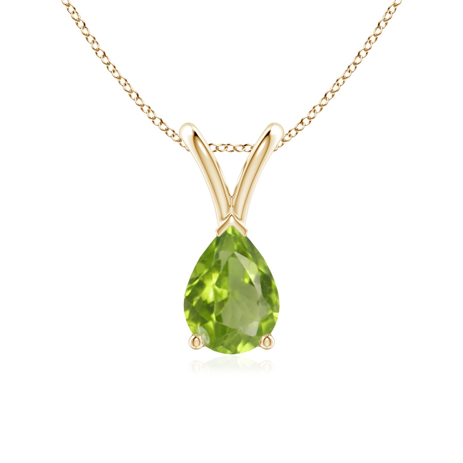7x5mm AA V-Bale Pear-Shaped Peridot Solitaire Pendant in 10K Yellow Gold 