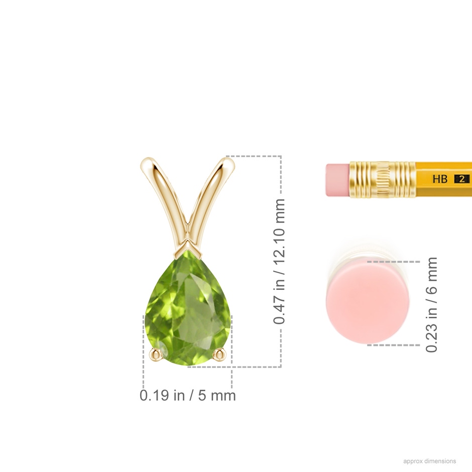 7x5mm AA V-Bale Pear-Shaped Peridot Solitaire Pendant in 10K Yellow Gold ruler