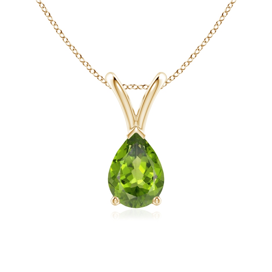 7x5mm AAA V-Bale Pear-Shaped Peridot Solitaire Pendant in 18K Yellow Gold 