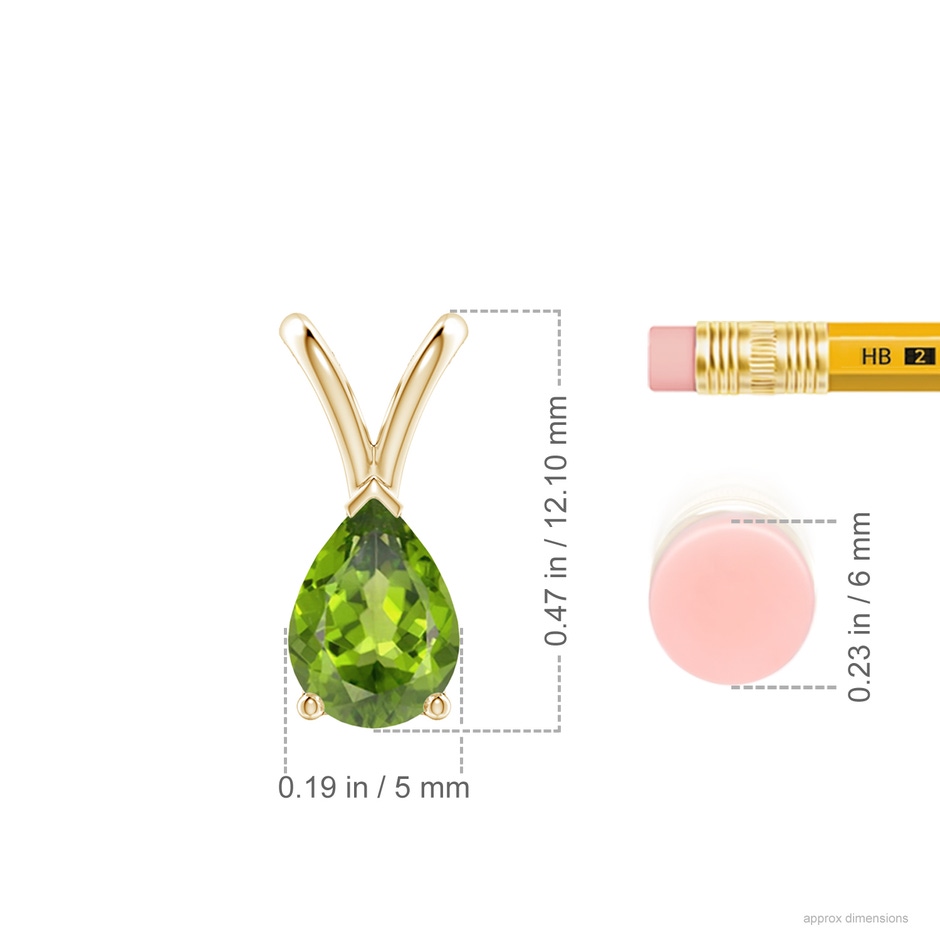 7x5mm AAA V-Bale Pear-Shaped Peridot Solitaire Pendant in 18K Yellow Gold ruler