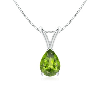 7x5mm AAA V-Bale Pear-Shaped Peridot Solitaire Pendant in White Gold