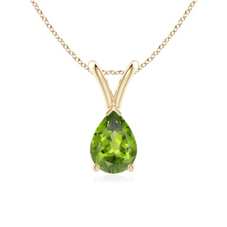 7x5mm AAA V-Bale Pear-Shaped Peridot Solitaire Pendant in Yellow Gold