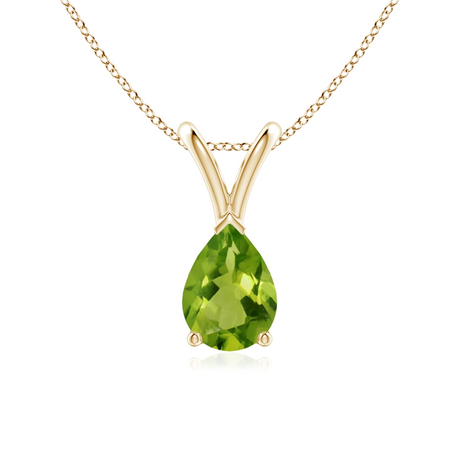 7x5mm AAAA V-Bale Pear-Shaped Peridot Solitaire Pendant in 18K Yellow Gold 